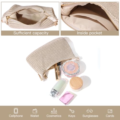 GOLDTIMO Women's Straw Woven Beach Bag Summer Vacation Shoulder Purse - color: Beige