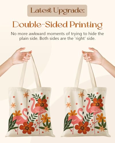 Miss Adola Canvas Tote Bag with Zipper – Cute Canvas Bags for Women Aesthetic Design Reusable Totes for Shopping Work Travel - style: Flamingo