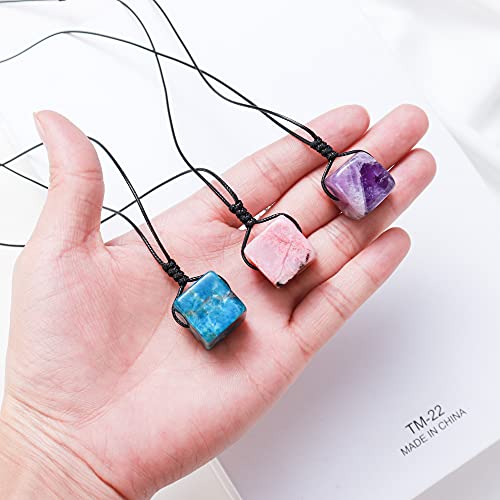 Runyangshi Tiger's Eye Natural Healing Crystal Square Pendant 0.59"-0.78"(1.5-2cm) Tumbled Polished Stones Necklace Meditation Reiki Energy Amulet Bohemia for Men Women Hand-Woven Rope Gift - color: Tiger's Eye