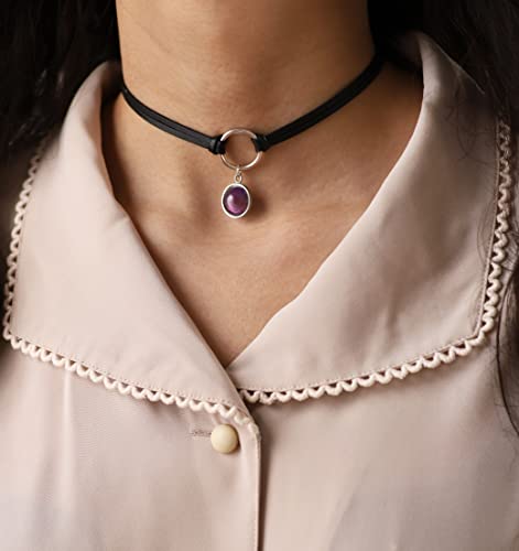 Sacina O Ring Crystal Choker, Black Choker, Boho Hippie Necklace, Gothic Necklace, Christmas Jewelry Gift for Women - color: purple