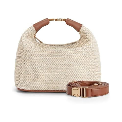 Straw Crossbody Bag for Women, Summer Raffia Handbag Top Handle Woven Tote Purse Vacation Handmade Bucket Clutch Bag - color: Beige Brown