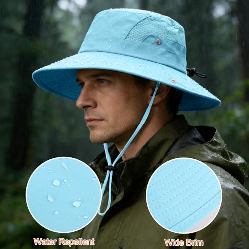 Sun Hat for Men Women UV Protection Wide Brim Fishing Hats Breathable UPF 50+ Boonie Bucket Hats Beach Safari Hiking Garden - color: 1 Pack Lightblue