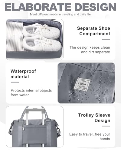 Travel Duffel Bag, 18x14x8 Inches Travel Bag Spirit with Shoes Compartment, Weekender Overnight Bag for Women with Trolley Sleeve, Carry On Bag for Airplanes Sport Tote Gym Bag SlateGrey - color: H10-SlateGrey, size: Large