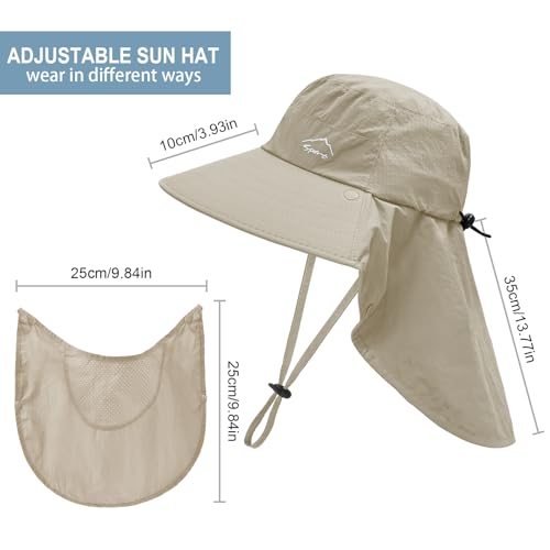 Sun Hat for Men Women with Neck Flap,UPF 50+ UV Protective Hiking Fishing Hats,Wide Brim Sun Hat for Women&Men - color: 1pack-style2-khaki(with Face Cover)