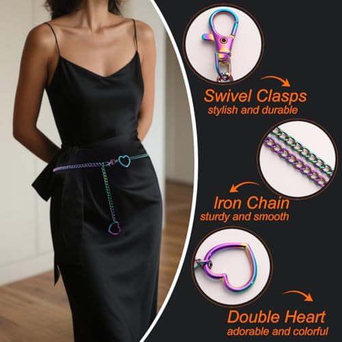 Heart Waist Chain for Women Vintage Belly Chain Cute Body Chain Jewelry Adjustable Metal Waist Accessories For Dress Jeans - size: Large(130cm/51.2in), style: Colorful