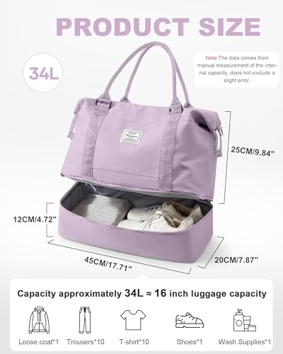 Travel Duffel Bag, 18x14x8 Inches Travel Bag Spirit with Shoes Compartment, Weekender Overnight Bag for Women with Trolley Sleeve, Carry On Bag for Airplanes Sport Tote Gym Bag Purple - color: H5-Purple, size: Large