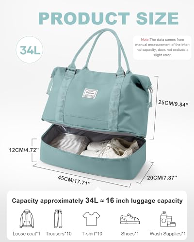 Travel Duffel Bag, 18x14x8 Inches Travel Bag Spirit with Shoes Compartment, Weekender Overnight Bag for Women with Trolley Sleeve, Carry On Bag for Airplanes Sport Tote Gym Bag LightBlue - color: H4-LightBlue, size: Large