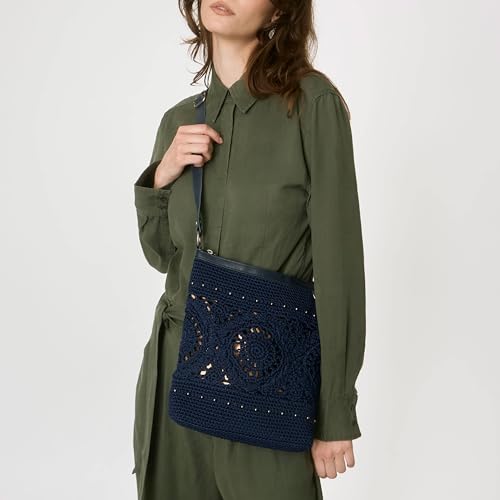 The Sak Lucia Crossbody Bag in Crochet, Convertible Purse with Adjustable Shoulder Strap - color: Denim Medallion