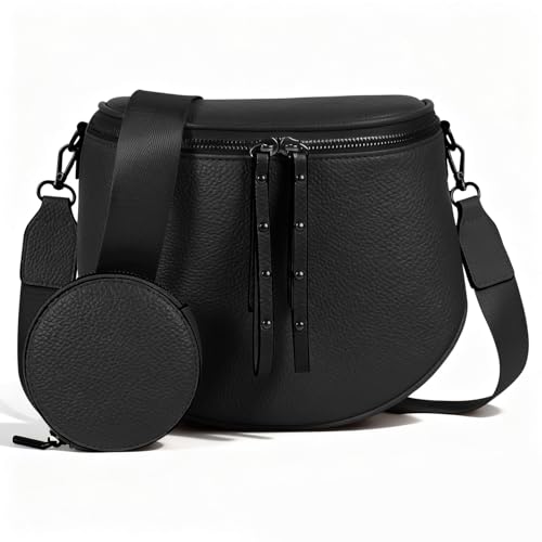 Crossbody Bags for Women, Large Vegan Leather Trendy Bum Bag - color: Black