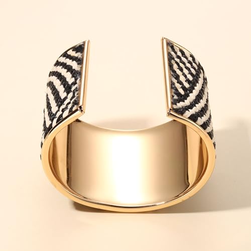 FAERLIIRY Cuff Bracelet for Women Acrylic Resin Bracelets Statement Bangle Bracelet Adjustable Bracelet Wide Chunky Bracelets for Women - color: Black White