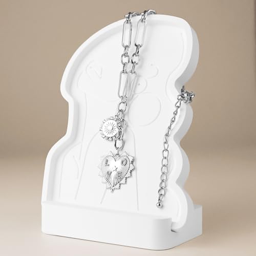 ORIGENCE Sun Heart Necklace for Women 18K Gold Plated Heart Pendant Necklace Chunky Chain Choker Necklaces Hip Hop Charm Necklaces Trendy Unisex Jewelry - style: HCharm-Silver