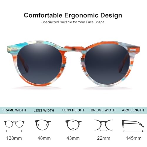 CARFIA Polarized Sunglasses for Women: Acetate Frame, Small/Medium Size, UV400 Protection - Anti Glare CA5288 - color: 7. Grey Gradient Lens