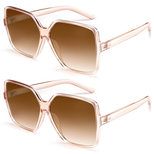 Dollger Oversized Square Sunglasses for Women Big Large Wide Fashion Shades for Men UV Protection Unisex - color: Clear Brown and Clear Brown