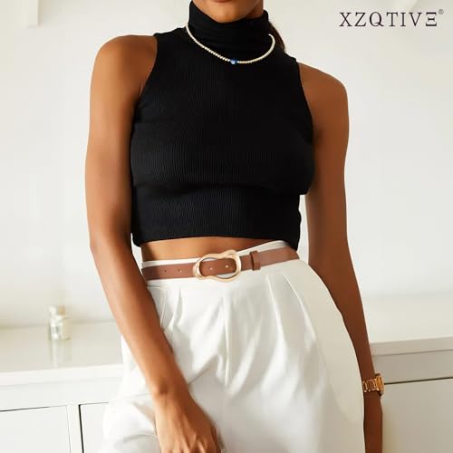 XZQTIVE Leather Belts for Women Casual Fashion Waist Belt for Jeans Pants Dresses with Unique Liquid Shapes Gold Buckle - color: Brown, size: Fit Waist 36-43in