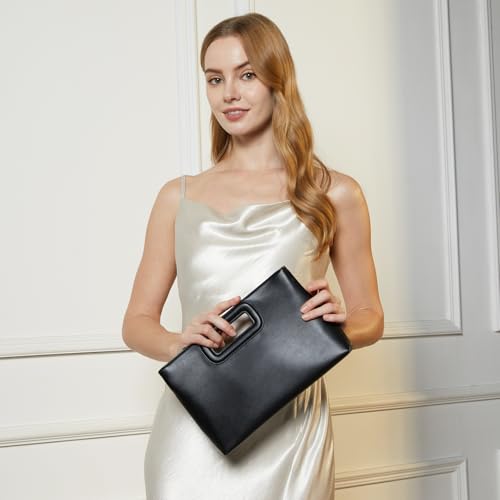 Top Handle Clutch Handbags for Women, Evening Handbag Shoulder Crossbody Purse with Gold Chain - color: Pu Black