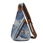 KL928 Canvas Sling Bag - Small Crossbody Backpack Shoulder Casual Daypack Rucksack for Men Women(Blue-white Washed) - color: Canvas-blue-white Washed