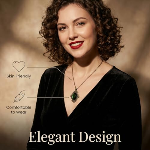Gothic Vintage Gem Pendant Necklace | Victorian Style Filigree Silver-Tone Jewelry | Ideal Gift for Party Cosplay & Daily Wear - color: Vintage Green