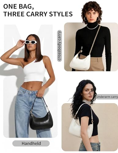 Small Shoulder Bags for Women, mini Purse Vegan Leather Shoulder Bag, Cute Retro Hobo Handbag - color: White
