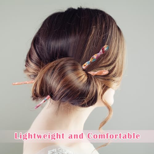 12P Acetate Hair Sticks Set, Coldairsoap 12 Colors Tortoise Shell Hair Pins Straight Chopsticks Vintage French Hair Forks for Women (12P)