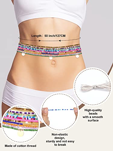 Fumete 12 Pcs Waist Beads Set Handmade African Belly Beads Chain Plus Size Body Jewelry Non Stretching Belly Chain for Women - size: 50 Inch, style: Exotic