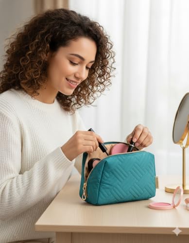 BAGSMART Small Makeup Bag, Travel Cosmetic Bag Make Up Pouch Small Travel Zipper Pouch,Water-resistant Toiletry Bag,Makeup Organizer Bag for Women, Blue - color: 01-Teal Blue