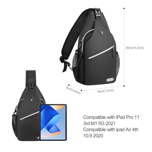 MOSISO Sling Backpack, Multipurpose Crossbody Shoulder Bag Travel Hiking Daypack - color: Black