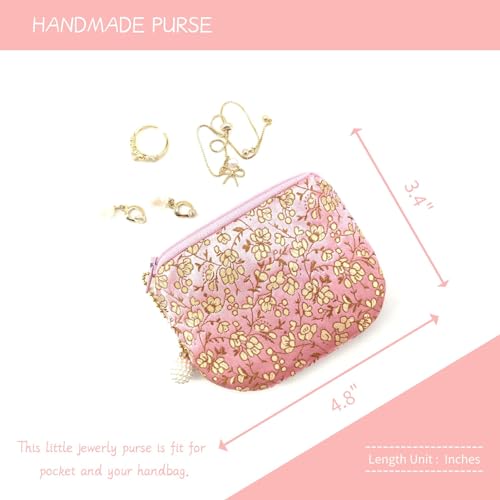 Handmade Women Coin Purse Rosary Pouch Silk Jewelry Bag Brocade Zipper Wallet - Pink - color: Pink