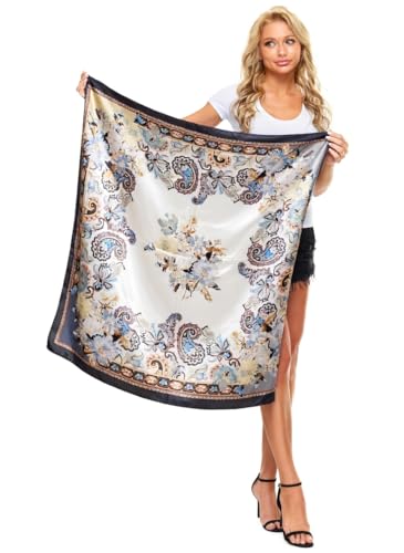 4 Pc Set Large 35 x 35 inches Satin Square Scarves Neck Hair Head Scarf Bundle - color: Set N