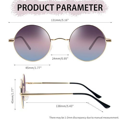 Joopin Retro Small Round Sunglasses Hippie Circle Sun Glasses Polarized UV400 Protection Metal Shades for Men Women - color: A12-golden Frame Brown Blue