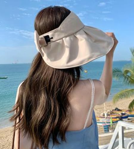 Sun Visor Hats for Women Wide Brim UPF 50+ Bucket Hats Summer Visor Caps Beach Hat Packable UV Protection Fishing Hiking Hat - color: Beige