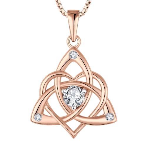 STARCHENIE Celtic Knot Necklace for Women 925 Sterling Silver Trinity Love Knot Pendant Birthstones Jewelry - color: Rose Gold Plated