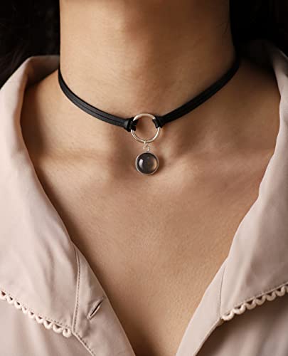 Sacina O Ring Crystal Choker, Black Choker, Boho Hippie Necklace, Gothic Necklace, Christmas Jewelry Gift for Women - color: brown
