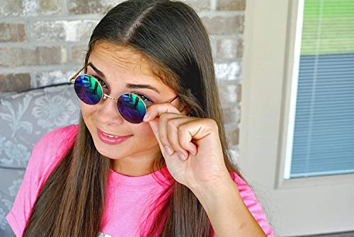 OWL Round Retro Small Circle Tint & Mirror Colored Lens 43-55 mm Sunglasses Metal - color: 43mm Silver / Bluegreen Mirror