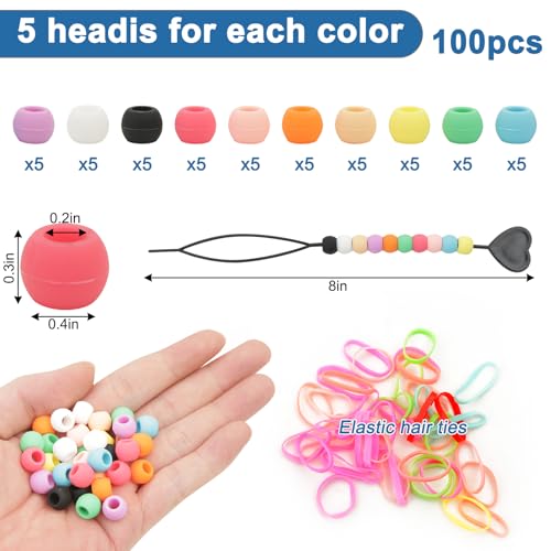 100 pcs Silicone Hair Beads for Girls Braids, Soft Colorful Pony Beads Bulk for Girls Women Hair Accessories for Braids - color: Multicolor