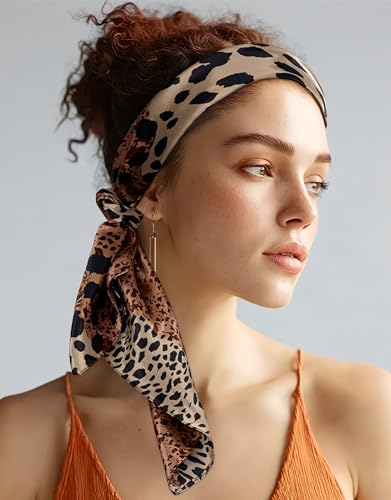 HBselect 4PCS Head Scarf for Women 35” Head Scarves Silk Like Satin Neck Scarfs Square Bandana Hair Wraps Scarf for Sleeping - color: Pink, White, Coffee, Khaki