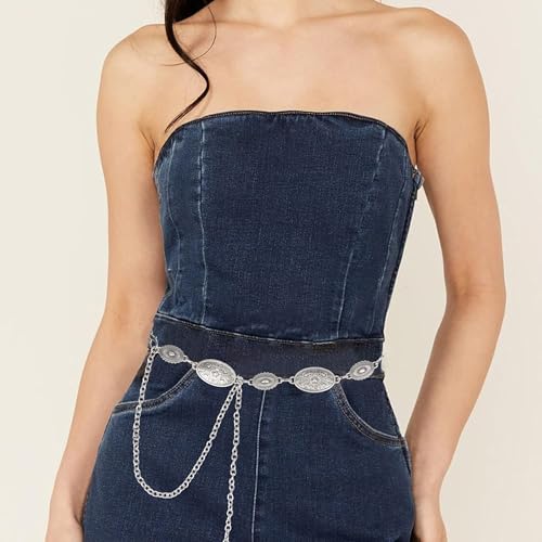 Western-Belts For Woman-Cowgirl-Belt Cowboy-belts for Women - Country Concert Outfit Concho boho belt for Dress - color: Engraved - Silver