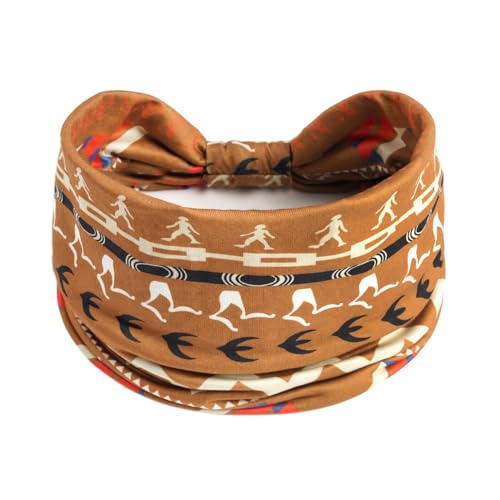 1 Pack Boho Headbands Stretch Paisley Print Bandana Headband Criss Cross Hair Bands Knotted Head Wrap Yoga Daily for Women and Girls (Brown Vintage) - color: Brown Vintage