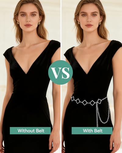 AWAYTR Cute Chain Belts for Women - Metal Waist Chain Belt for Dresses Jeans Country Concert Outfit - color: Silver-square