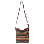 The Sak Lucia Crossbody Bag in Crochet, Convertible Purse with Adjustable Shoulder Strap - color: Woodland Stripe