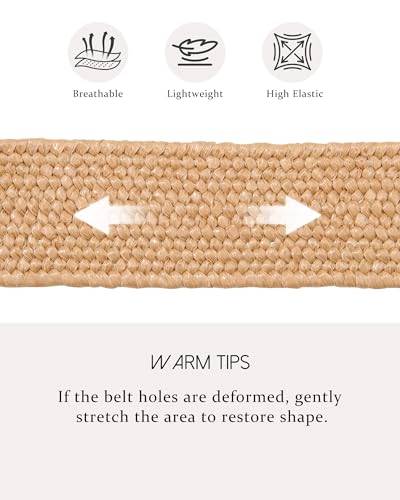 AWAYTR Womens Boho Woven Belt - Easy Care Plastic Elastic Belt with Handmade Raffia Buckle for Daily Vacation Work - color: Khaki, size: Fit Waist 31''-36''