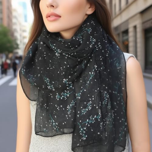Lightweight Boho Scarf for Women Spring Summer Floral Printed Scarves Fashion Shawl Wrap - color: F09