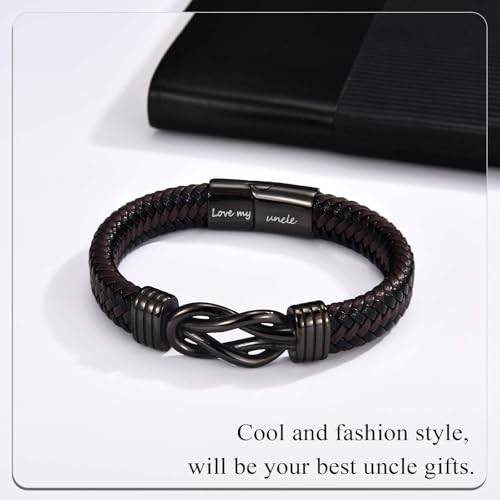 Infinity Knot Bracelet Leather Bracelet Gifts for Son Grandson Nephew Brother Dad Husband Uncle Grandpa Boyfriend, Easter Graduation Christmas Valentines Fathers Day Birthday Gifts for Boys Men Him - style: Uncle
