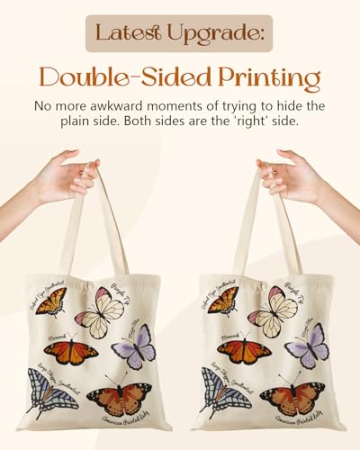 Miss Adola Canvas Tote Bag with Zipper – Cute Canvas Bags for Women Aesthetic Design Reusable Totes for Shopping Work Travel - style: Colorful Butterfly