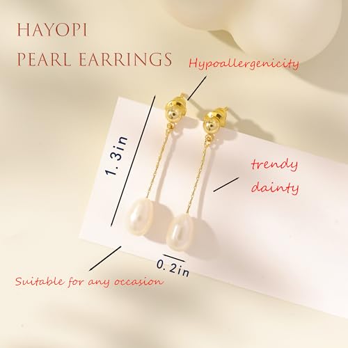 Hayopi Pearl Earrings for Women - Dainty Gold Dangle Drop Earrings, 14k Gold Plated Cute Bow Design, Hypoallergenic Pearl Studs, Wedding Jewelry Gifts - color: GOLD-short dangle pearl earrings