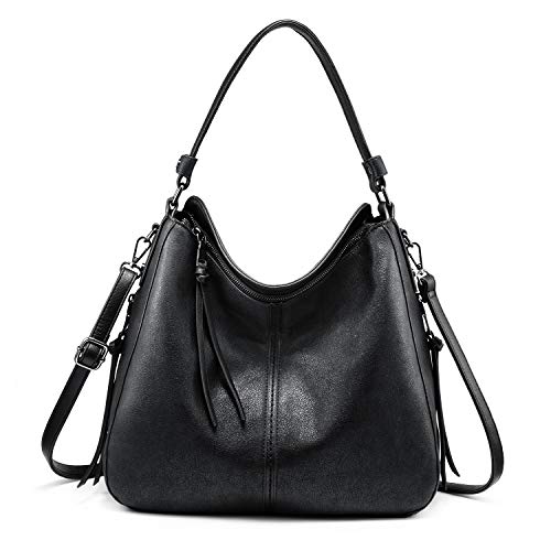 Realer Hobo Crossbody Bags for Women Designer Faux Leather Hobo Handbags Retro Large Size Shoulder Bag Bucket Purse - color: Black-gun Black Hardware（15.2"）, size: Large-15.2 inch