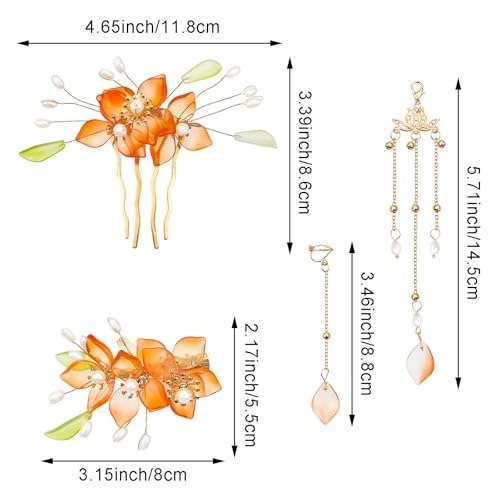 5PCS Flower Tassels Hairpin for Women, Chinese Tassel Hair Stick Peony Flower Crystal Pearl Hanfu Metal Hair Pins Sticks Chopsticks Bun Updo Holders Accessories for Women Girls (Style 4)