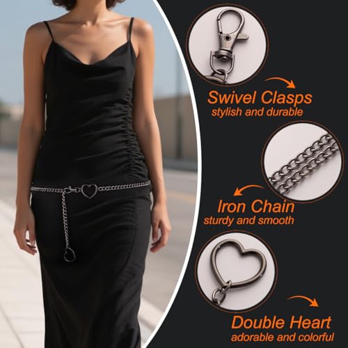 Heart Waist Chain for Women Vintage Belly Chain Cute Body Chain Jewelry Adjustable Metal Waist Accessories For Dress Jeans - size: Large(130cm/51.2in), style: black
