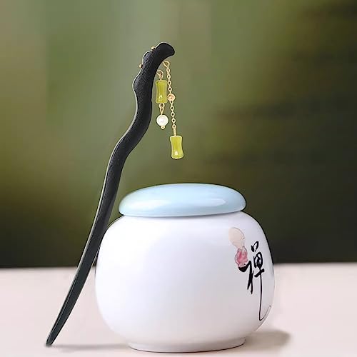 yueton 2PCS Vintage Wooden Hair Pin Antique Chinese Style hair Stick Wood Bamboo Chopsticks Chignon Hair Pin Retro Elegant Flower Hairpins Tassel Hair Stick Japanese Traditional Hair Sticks