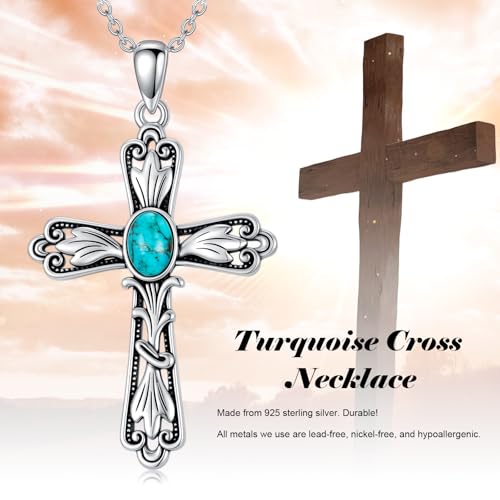 Turquoise Necklaces 925 Sterling Silver Western Necklace Boho Jewelry for Men Women Her Birthday Valentines Day Gifts - style: 2-Turquoise Cross Necklace