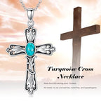 Turquoise Necklaces 925 Sterling Silver Western Necklace Boho Jewelry for Men Women Her Birthday Valentines Day Gifts - style: 2-Turquoise Cross Necklace